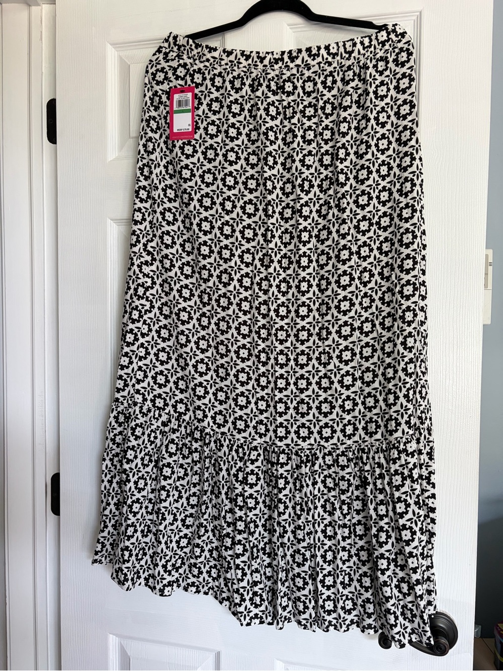 Vince Camuto Black and White Floral Tiered Long Skirt